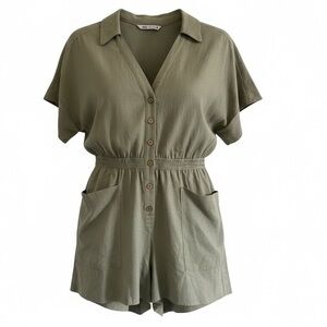 Zara Women’s Romper Olive Linen Blend Size Large